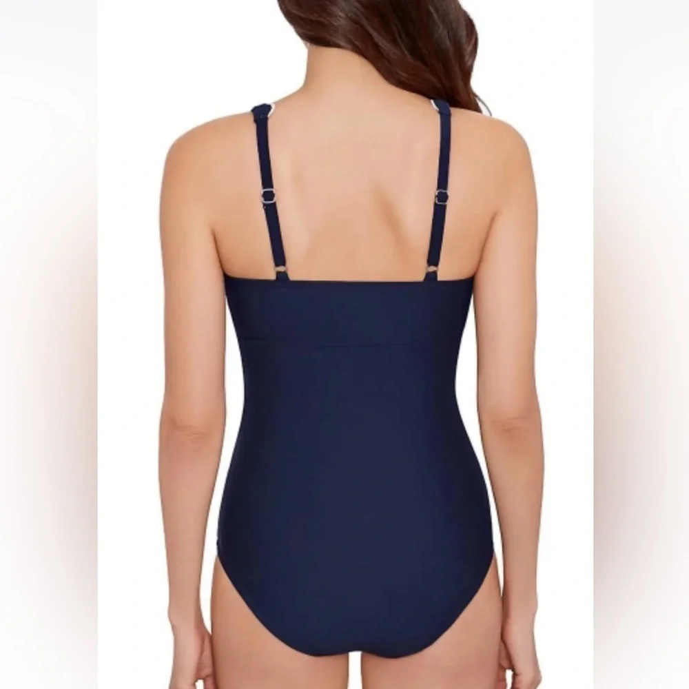 Draper James RSVP New Navy Pink Nautical Scalloped UPF 50 Swimsuit Size Small